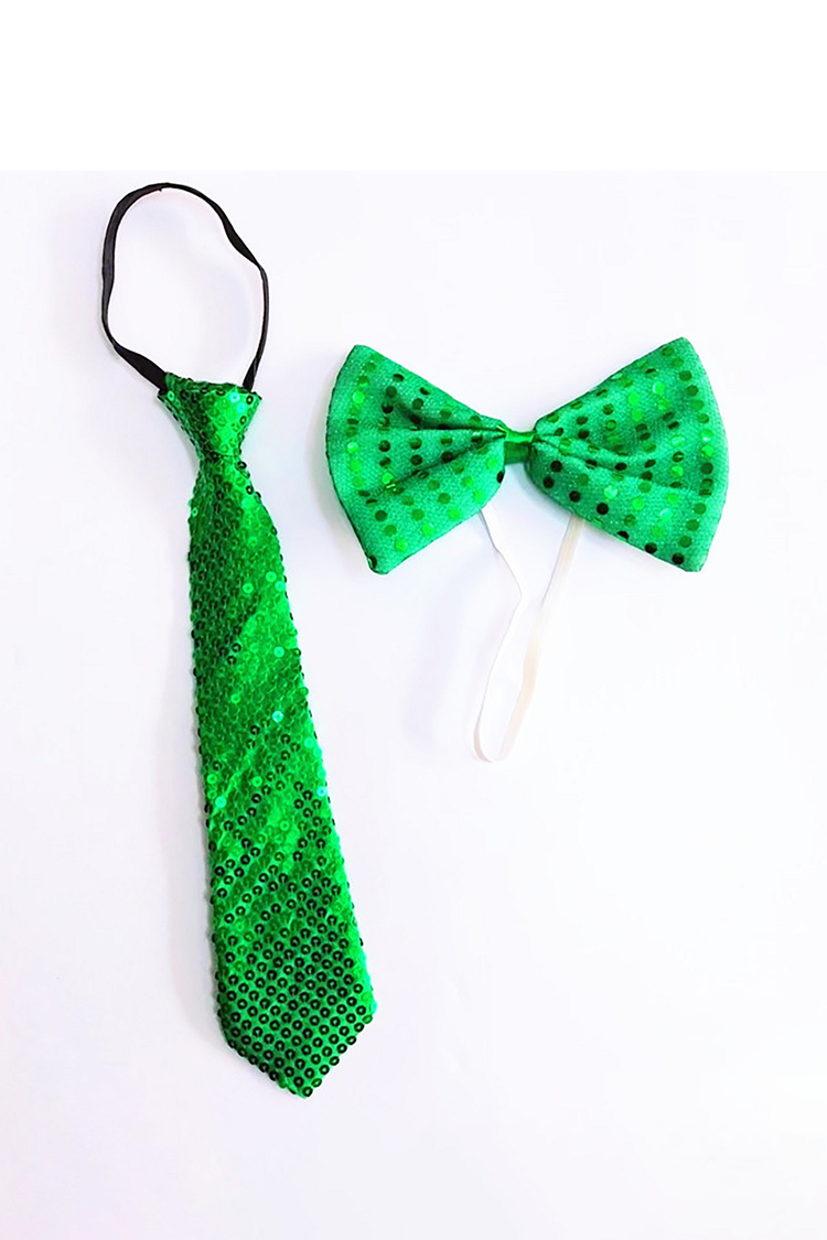 St. Patrick's Day Sequined Necktie Bow Tie 2pcs Set