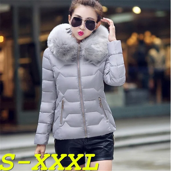 Fashion Women's Down&Parkas Cotton Jackets Female Cotton-Padded Winter Coat Large Fur Collar with Hoody Plus Size S-XXXL Parka