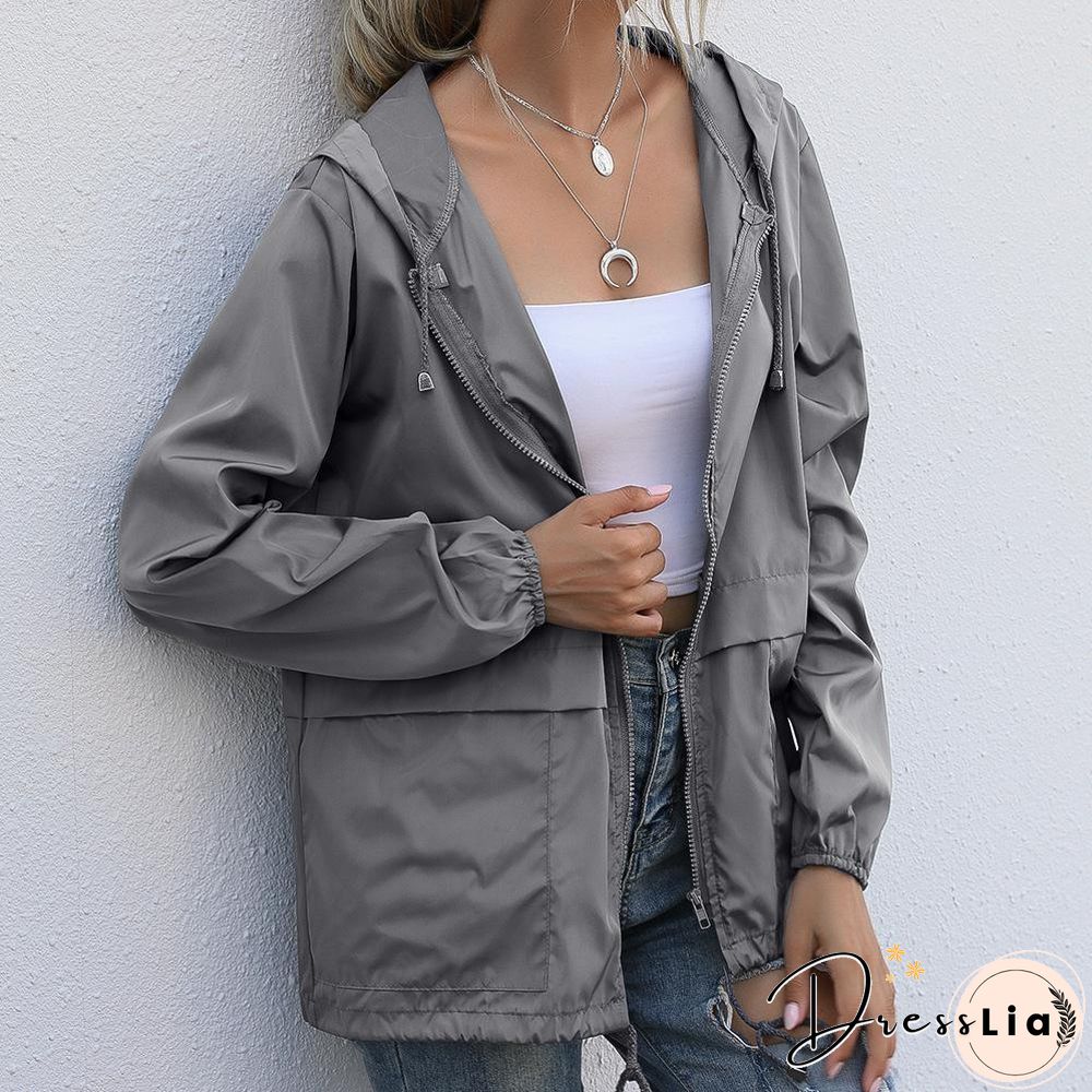 Jackets For Women Hooded Windproof Female Basic Zipper Coat Womens Clothing Solid Color Long Sleeve Casual Cardigan Hoodie