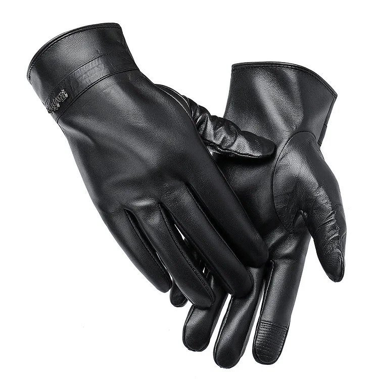 Winter Windproof Warm Padded and Thickened Touch Screen Riding Men's Biker Sheepskin Gloves-8021