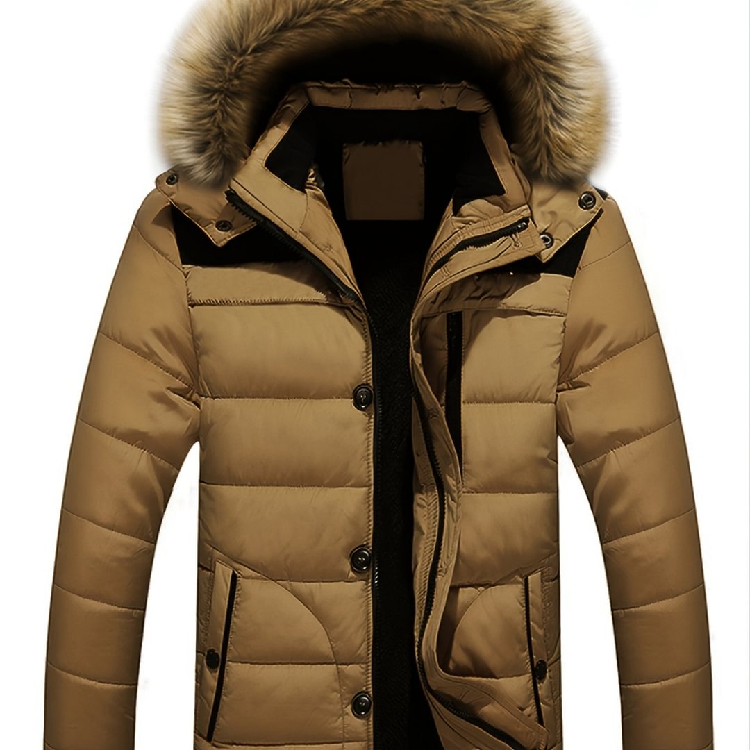 Men's Fall/Winter Fleece Parka Padded Jacket With Faux Fur Hoodie