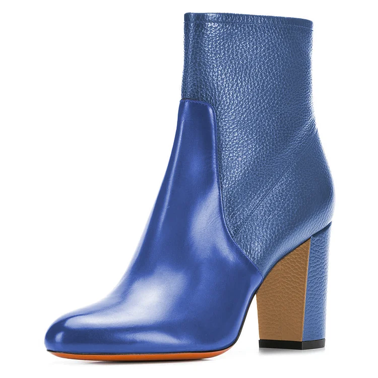 Blue Joint Ankle Boot Chunky Heel Boots |FSJ Shoes