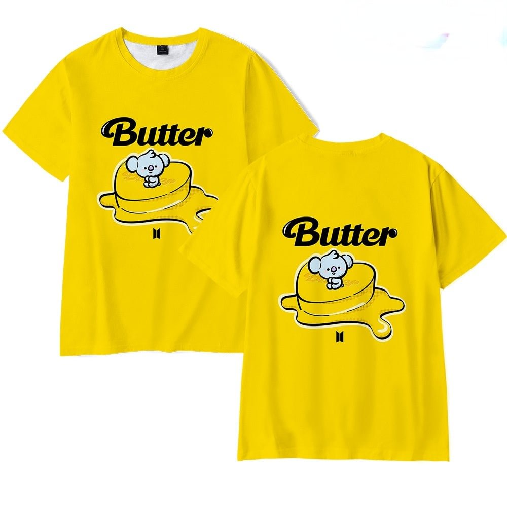 Butter Shirts Printed Round Neck Short Sleeve Casual Pullover Tops