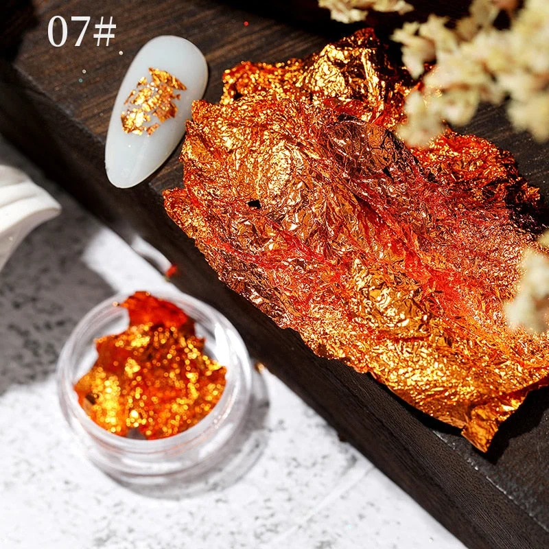 6 Grids Sparkly Foil Nails Sequins Irregular Aluminum Gold Red Summer Design Set  Mirror Chrome Glitter Flakes Gel DIY Manicure-Nail Inspo