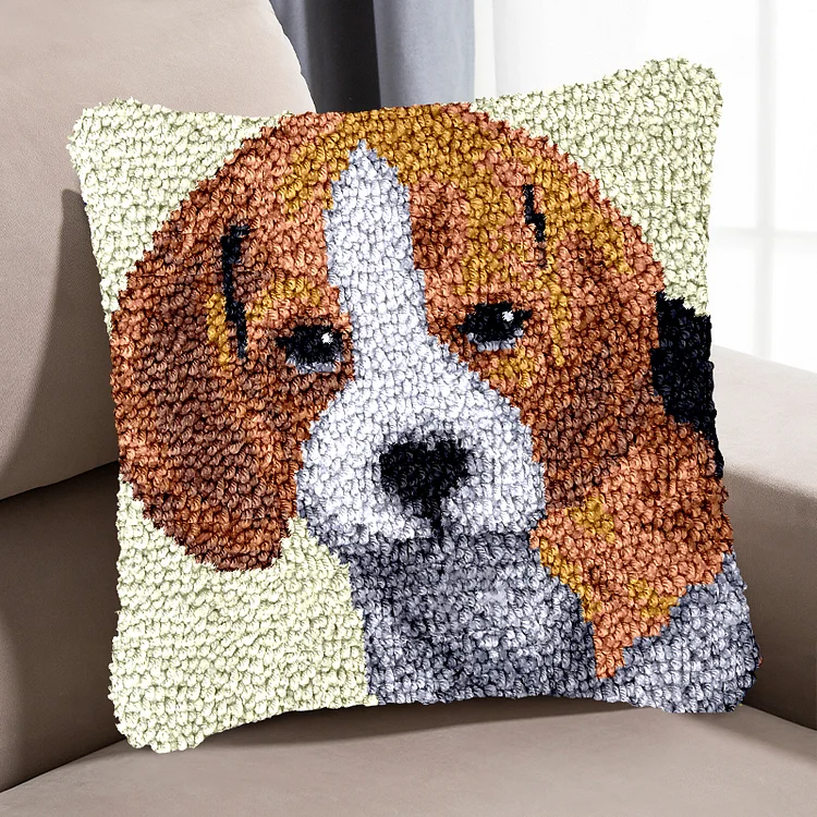 Beagle Dog Pillowcase Latch Hook Kit for Beginner Ventyled