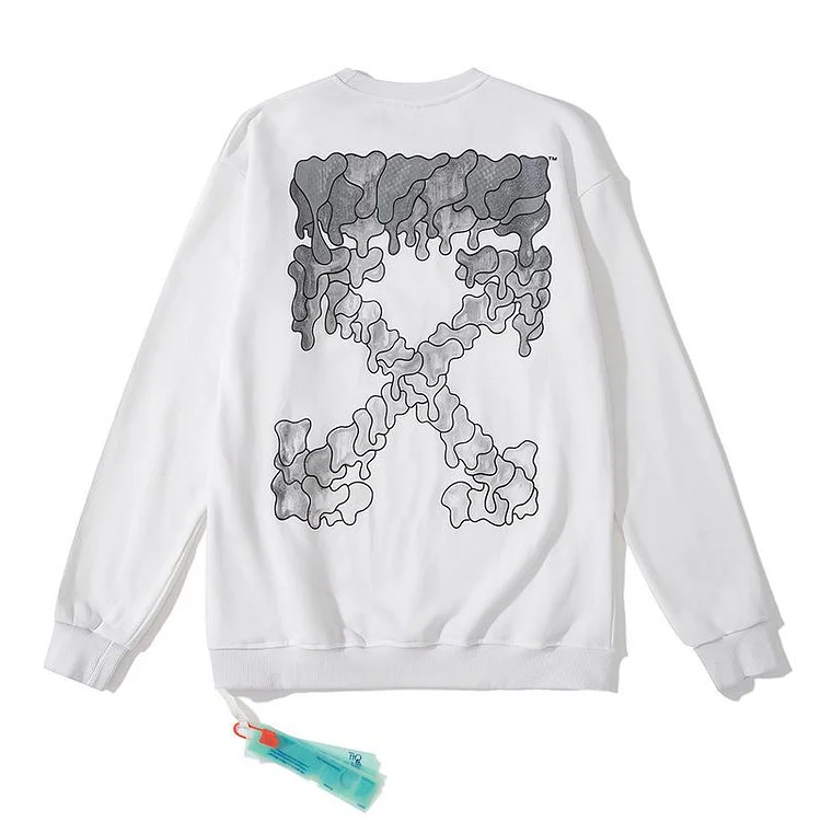Off White Sweatshirts Long Sleeve round Neck Neck Sweater Autumn and Winter Gray Melting Arrow Pattern round Neck Pullover Terry Sweater