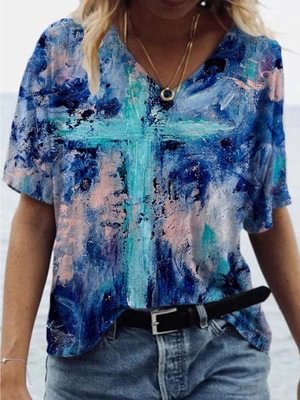 Women's abstract painting print short-sleeved T-shirt