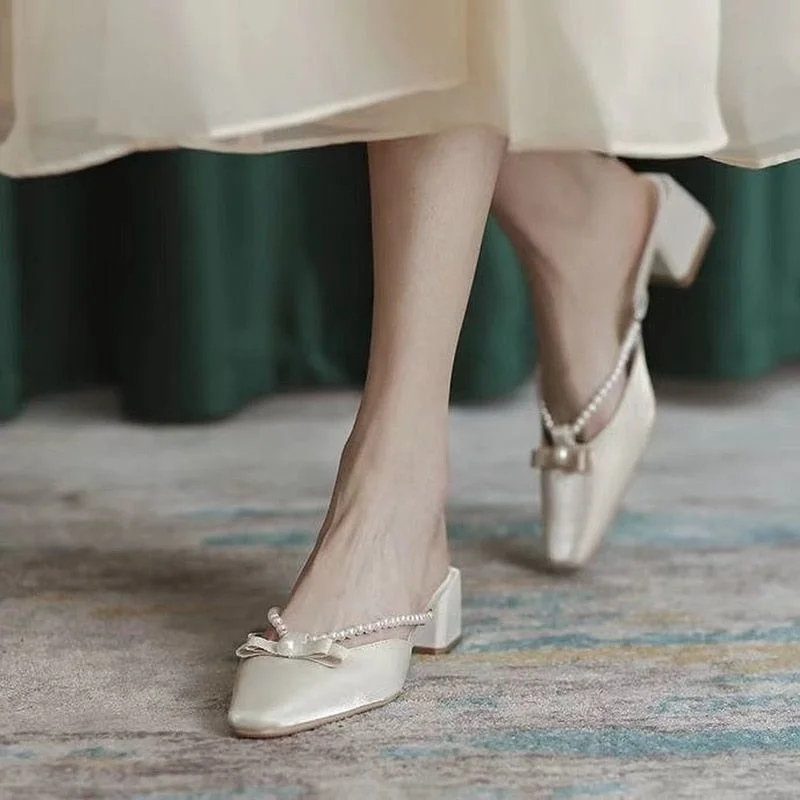  2022 Women Shoe Pumps High Square Heel Fairy Sandals Korean Designer Casual Platform French Mules