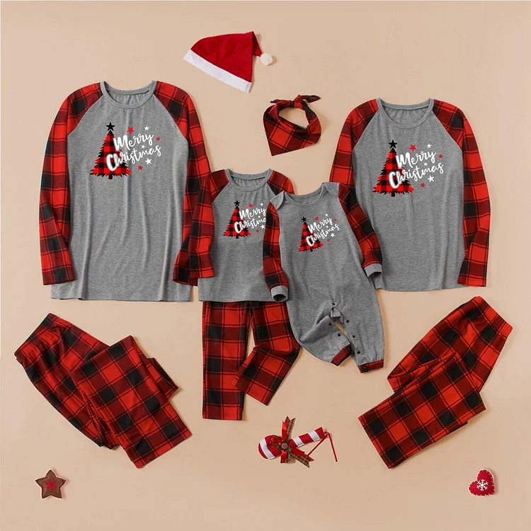 Lattice Christmas Tree Family Matching Pajamas Set(Grey)