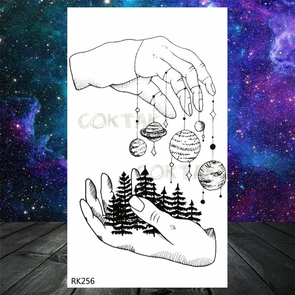 Lovely Small Planets Temporary Tattoos Realistic Sheets Body Art Arm Tattoos Paper For Adult Kids Fake Waterpoof Tattoo Sticker