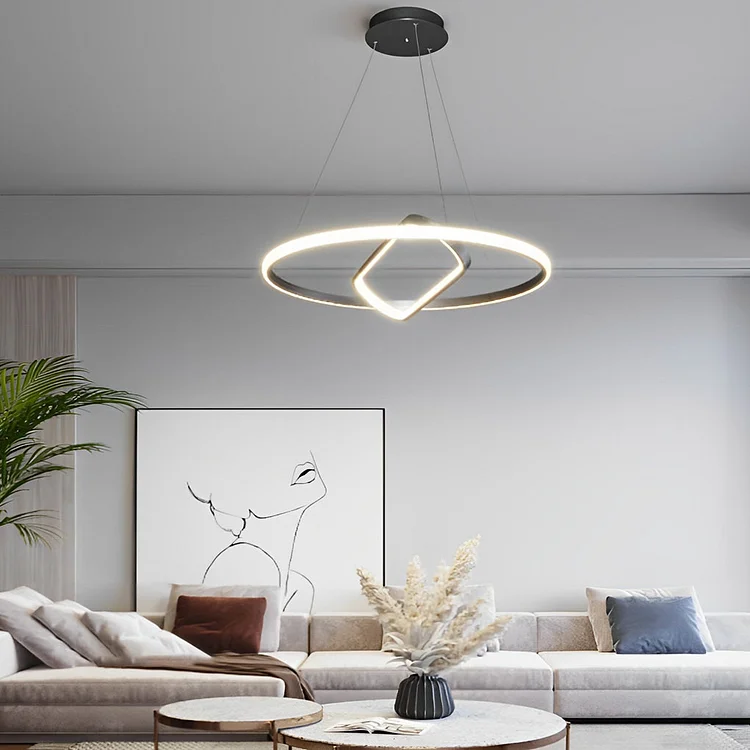 Adjustable Round Oval LED Stepless Dimming Black Modern Chandelier - Appledas