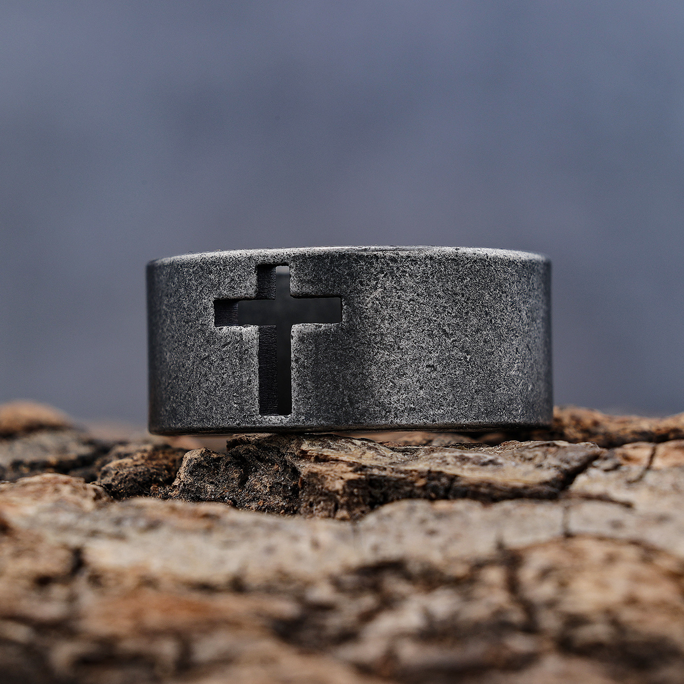 Classic Motorcycle Style Retro Hollow Cross Men's Ring