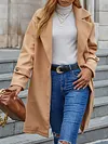 Fashion Solid Color Buttoned Notched Collar Long Sleeves Woolen Outerwear