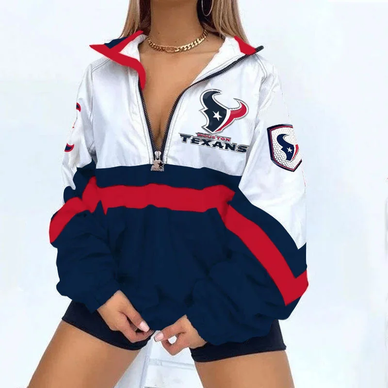 Women's Football Print V Neck Zipper Sweatshirt Jacket