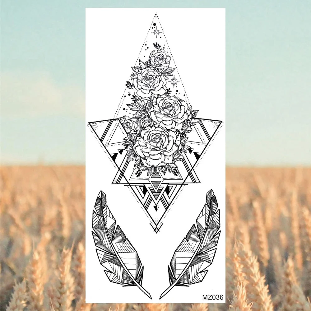 Black Lotus Pendant Temporary Tattoos For Women Adult Rose Flower Jewelry Fake Tattoo Fashion Calf Waterproof Half Sleeve Tatoos