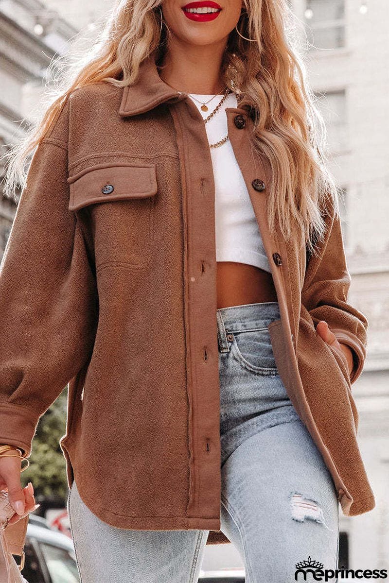 Street Elegant Solid Patchwork Pocket Shirt Collar Outerwear(3 Colors)