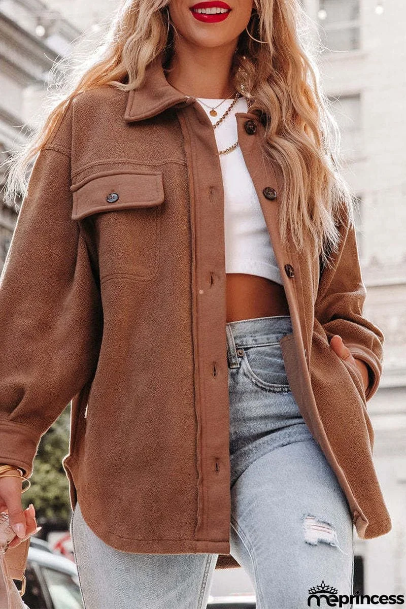 Street Elegant Solid Patchwork Pocket Shirt Collar Outerwear(3 Colors)