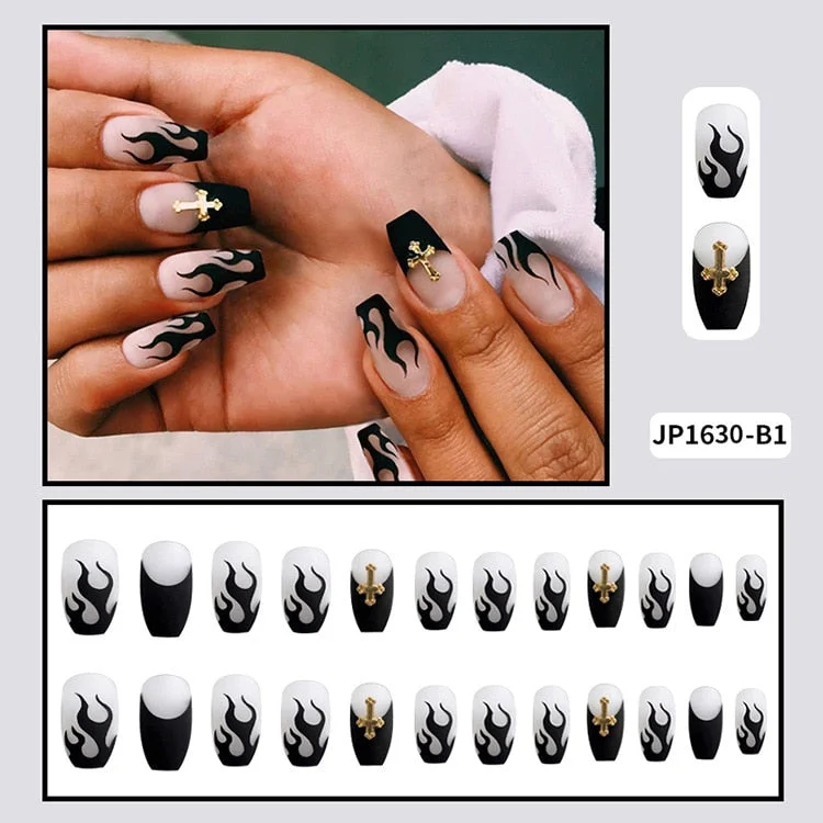 Fashion 24pc/set 10 Sizes Fake Nails Full Cover French False Nail Tips With Double-Sided Nail Adhesive Tab Press On Nails Art-Nail Inspo