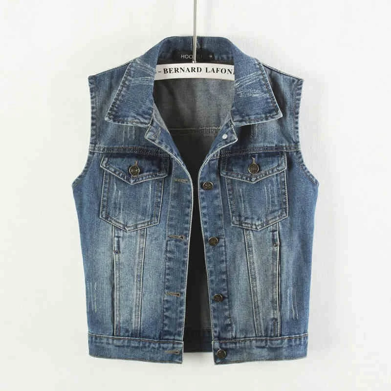 Plus Size 4XL Women Denim Vest Spring Autumn Retro Cowboy Short Vest Coats Sleeveless Female Tops Casual Jeans Jacket Outwear