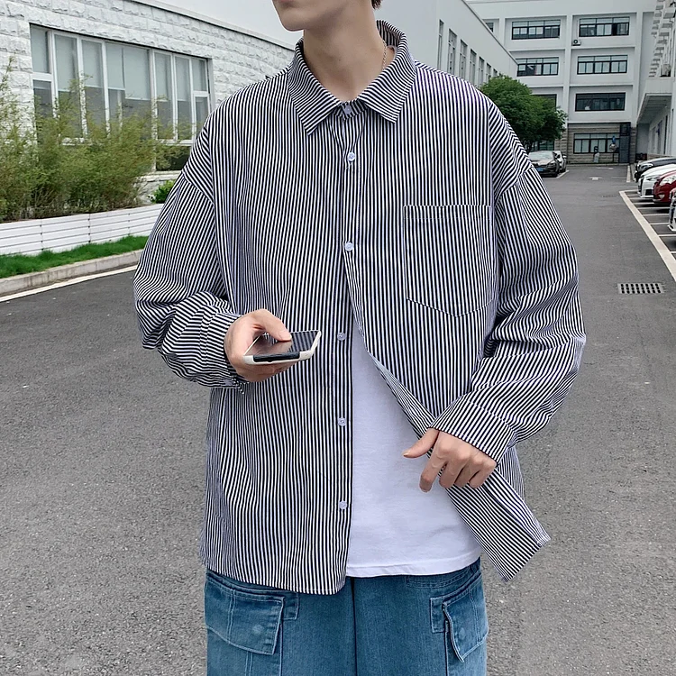 Men's Shirts Long Sleeve Shirt Men's plus Size Casual Striped Top