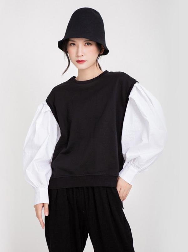Loose Lantern Sleeves Split-joint Sweatshirt