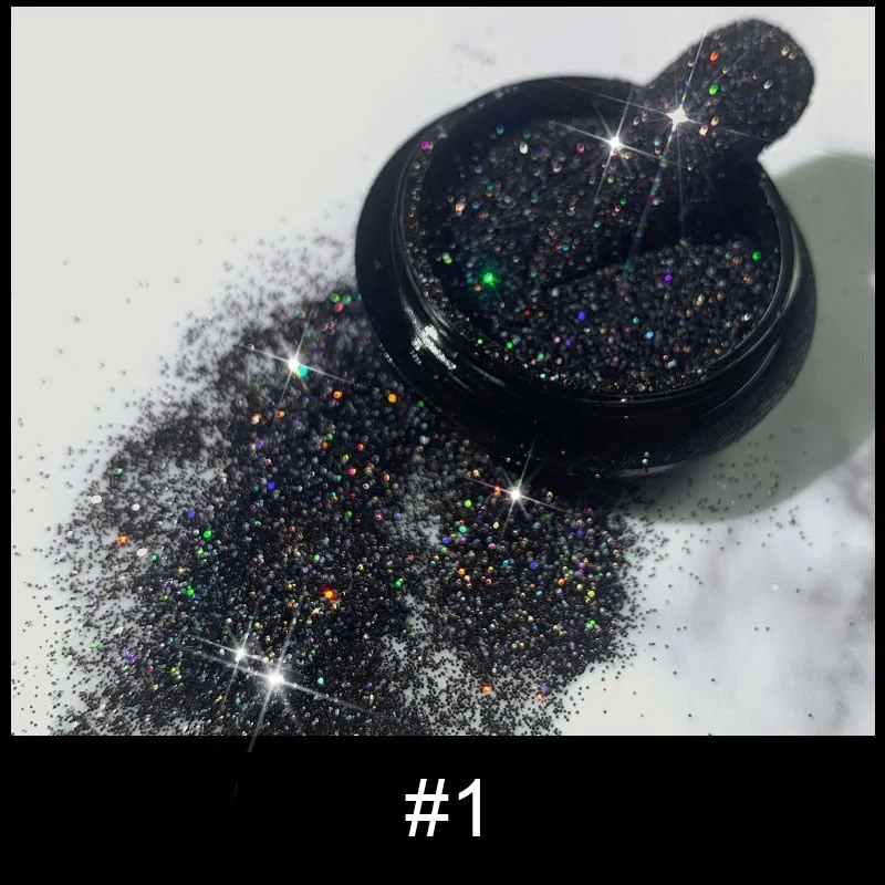 1 Box Sparkly Shiny Nail Powder Balck And Silver iridescent Colorful Glitter Pigment Dust Nail Art Decorations