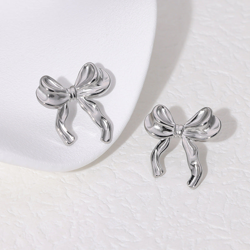 Minimalist Bowknot Bowknot Stainless Steel Electroplating Stud Earrings