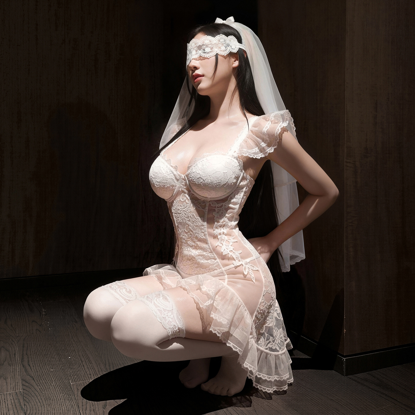 Lovingerie - Bridal Fishtail Skirt See-through Sexy Flirting Suit