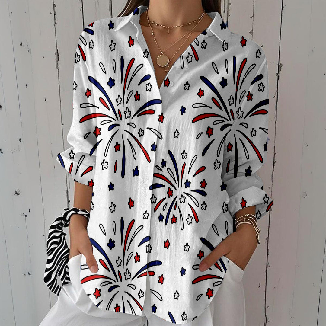 Women Long Sleeve V-neck Graphic Floral Printed Top