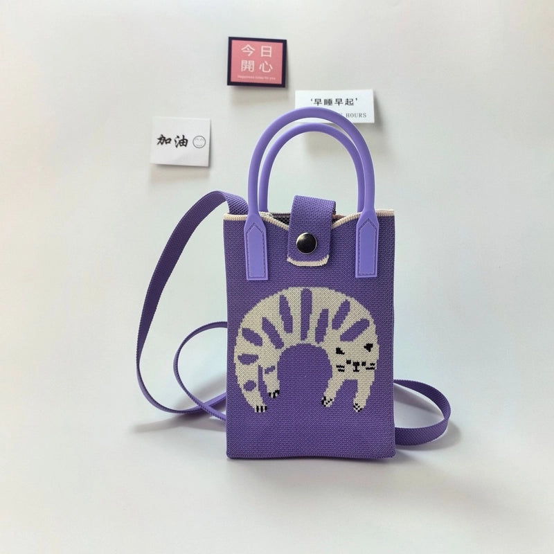 Women’s Polyester Cartoon Cute Square Hidden Buckle Shoulder Bag Handbag Crossbody Bag