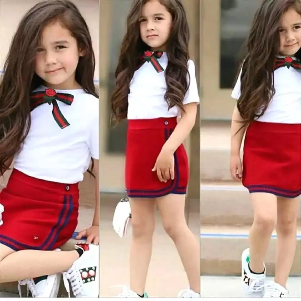 Newborn Kid Bow Tie Tops Mini Skirt Set Clothes
