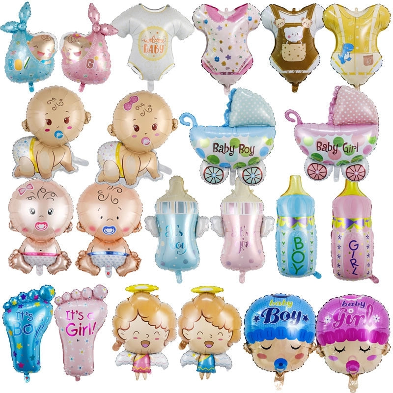 5 Pieces Cartoon Baby Baby Baptism Aluminum Film Balloon Baby Shower Baby Bottle Foot Stroller Balloon