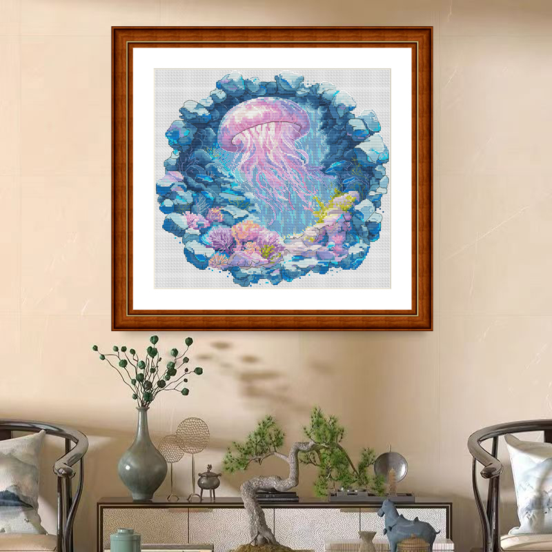 1set DIY Printed Cross Stitch Kit 【CC2702- Purple jellyfish】printed (stamped) cross-stitch Painting Fairy Cross Stitch