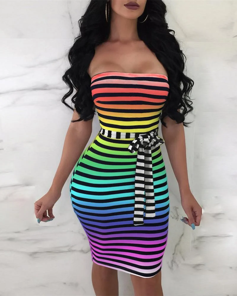Tube Colorful Striped Bodycon Dress | EGEMISS