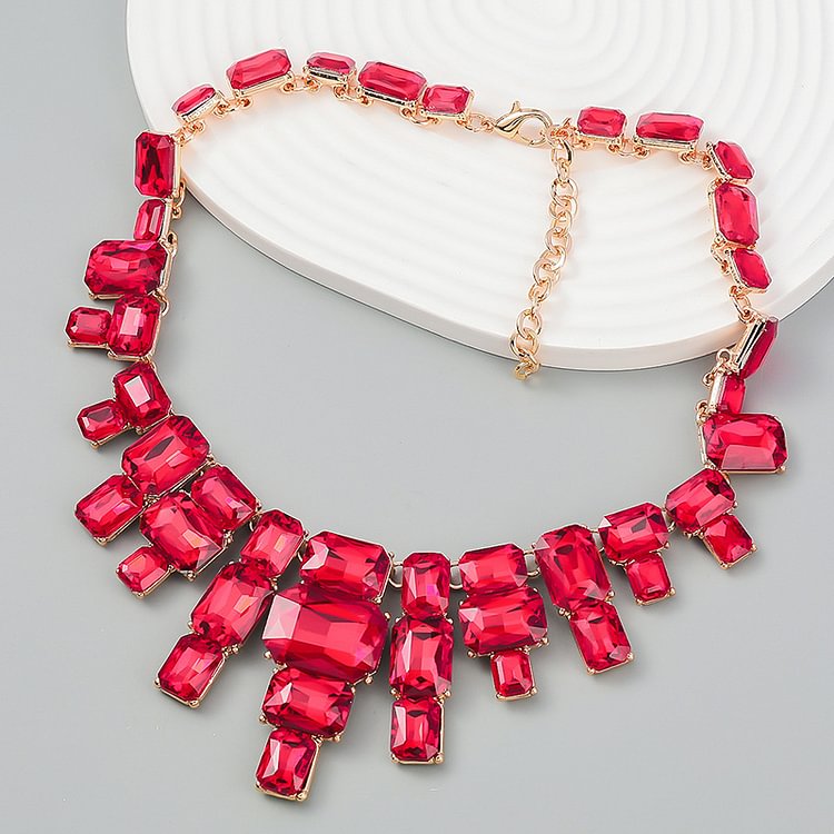 Fashion Geometric Glass Colorful Diamonds Necklace