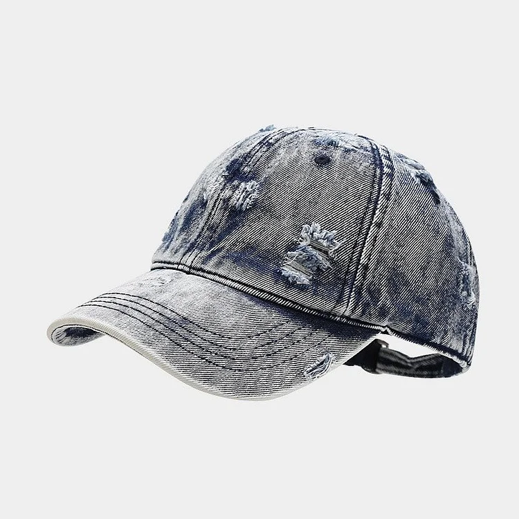 Hole Washed Denim Curved Brim Cotton Baseball Cap Men and Women Street Trend Peaked Trucker Cap Stage Hip Hop Summer Sun Gorros