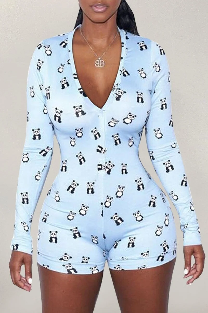 Sexy Print Long Sleeve Rompers