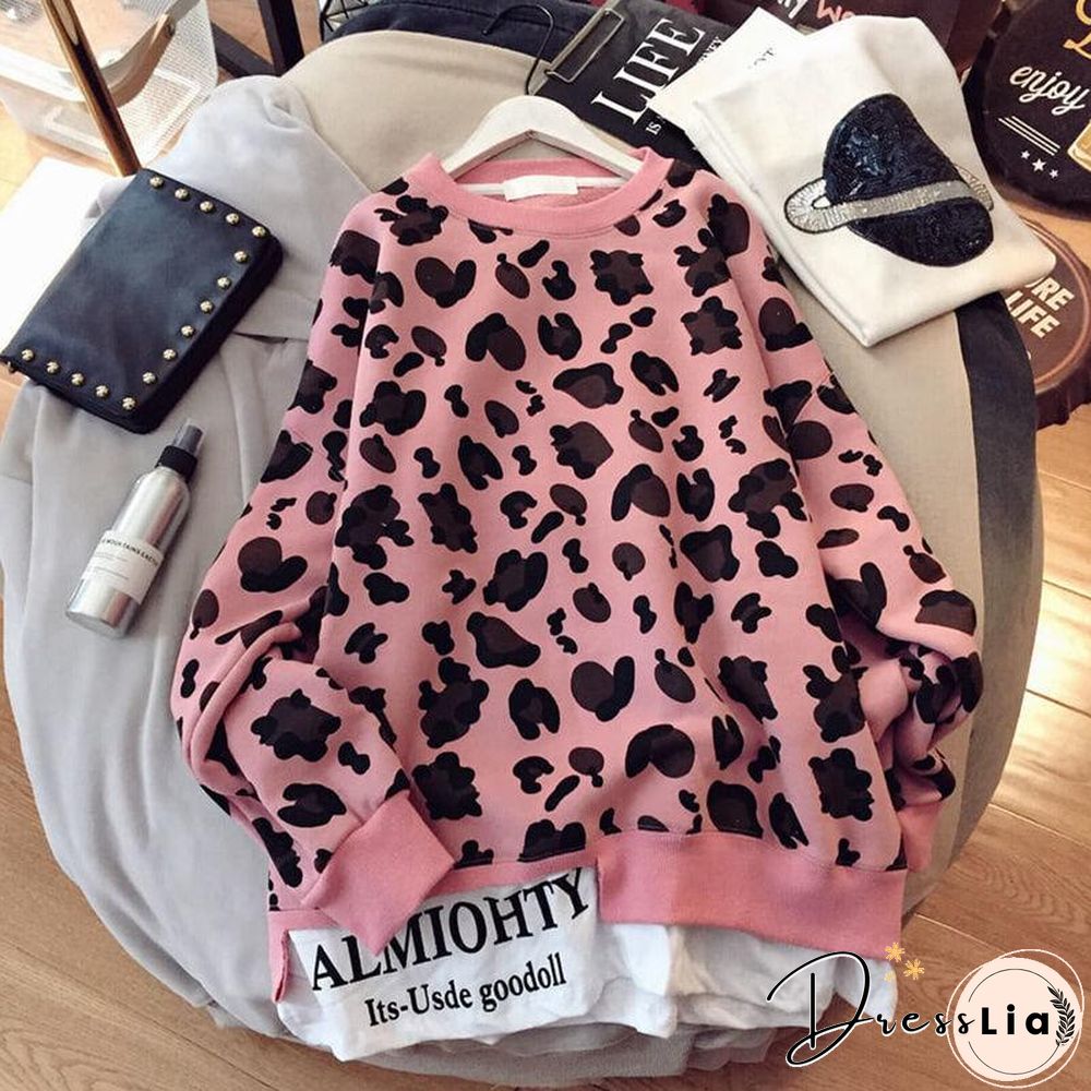 Plus Size Sweatshirts Women Korean Style Hoodies Large Loose Long Sleeved Blouse Woman Print Harajuku Pink Tops Sweat Femme