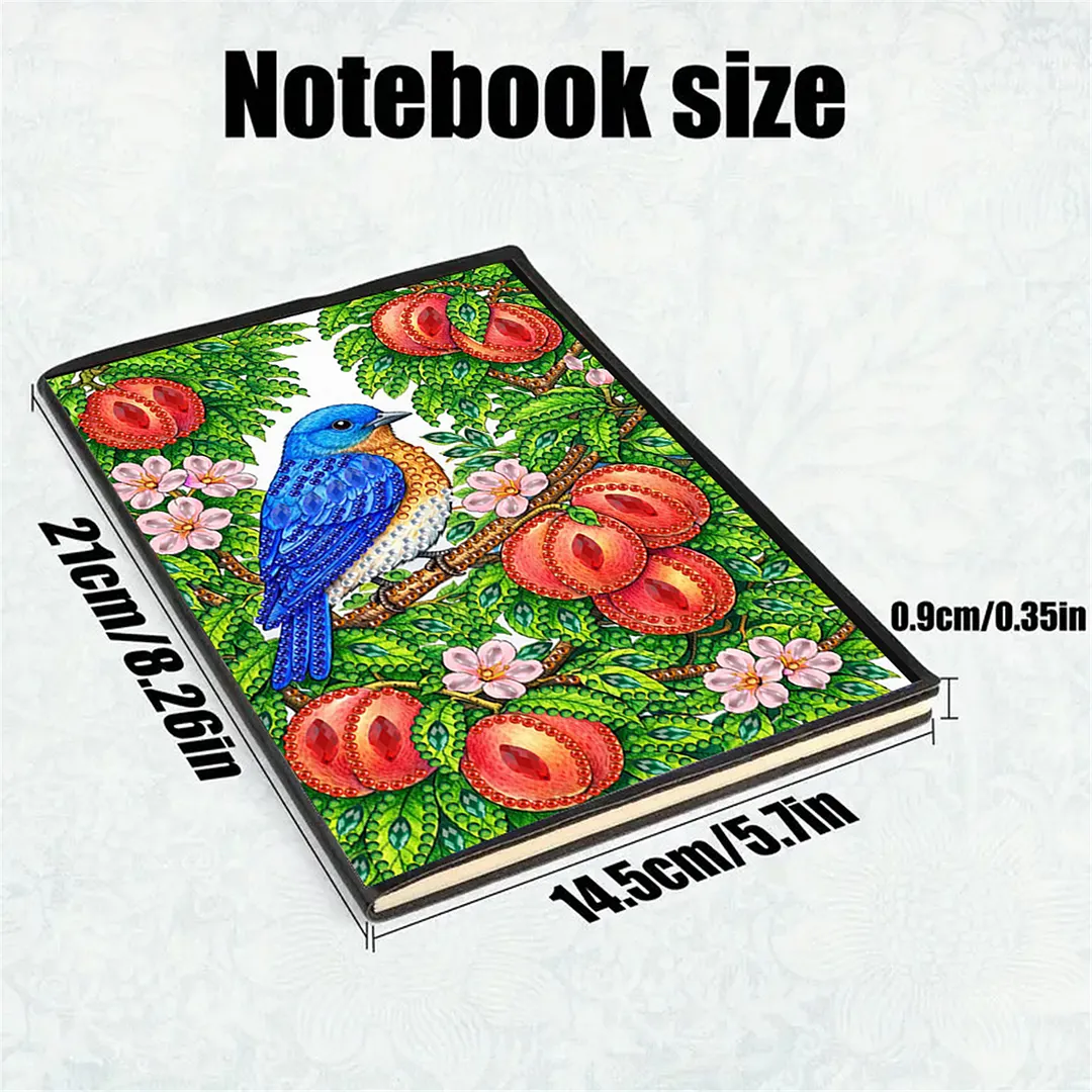 DIY Flower Diamond Painting Journals Notebooks 50 Pages A5 No Lines Special Shaped Diamond Art Kits for Beginners Craft Lovers and Artists (Peaches and Birds)