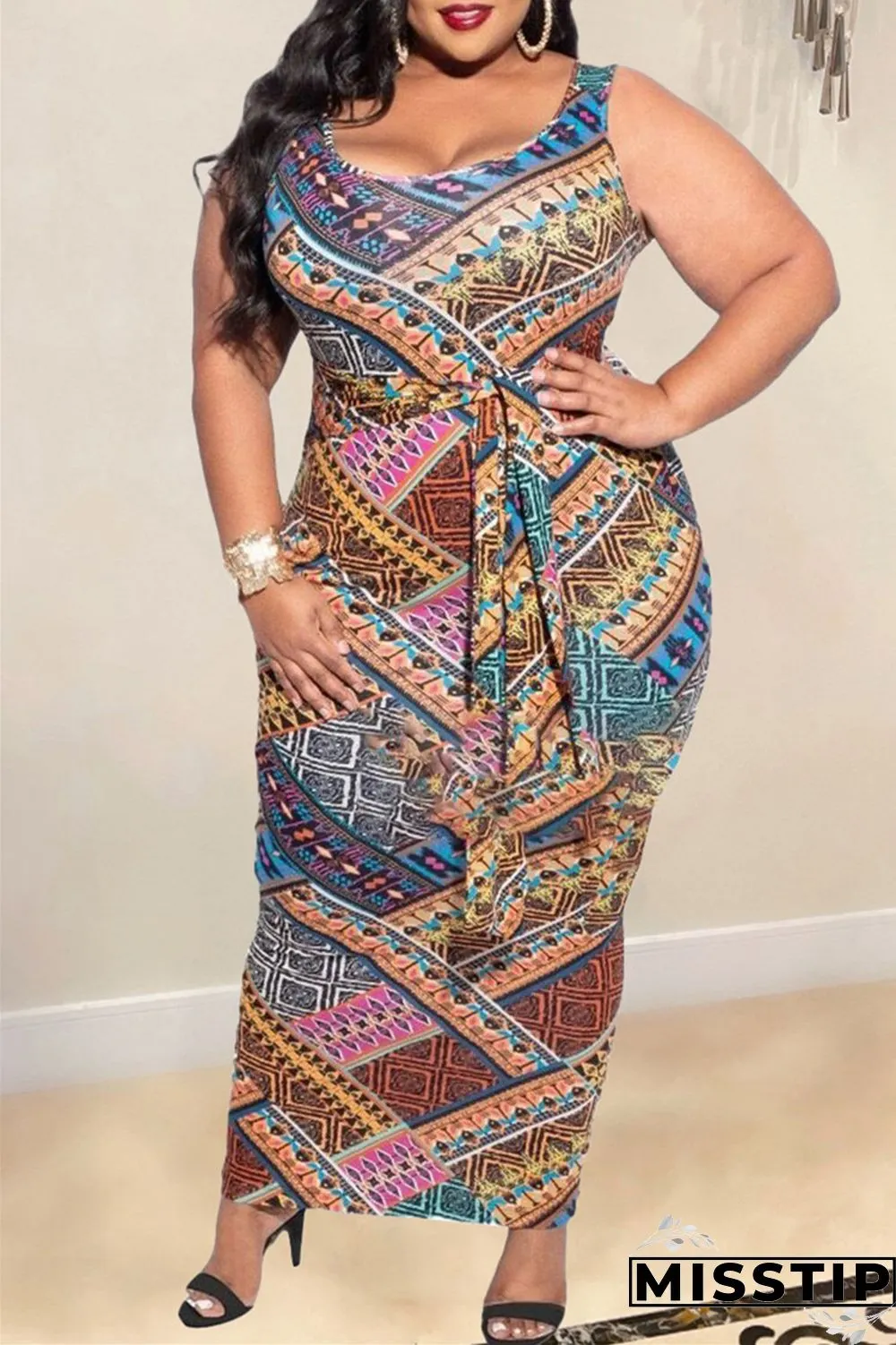 Camouflage Fashion Casual Plus Size Print Patchwork U Neck Vest Dress
