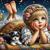 Diamond Painting-5D Full Round Drill Pet and Girl
