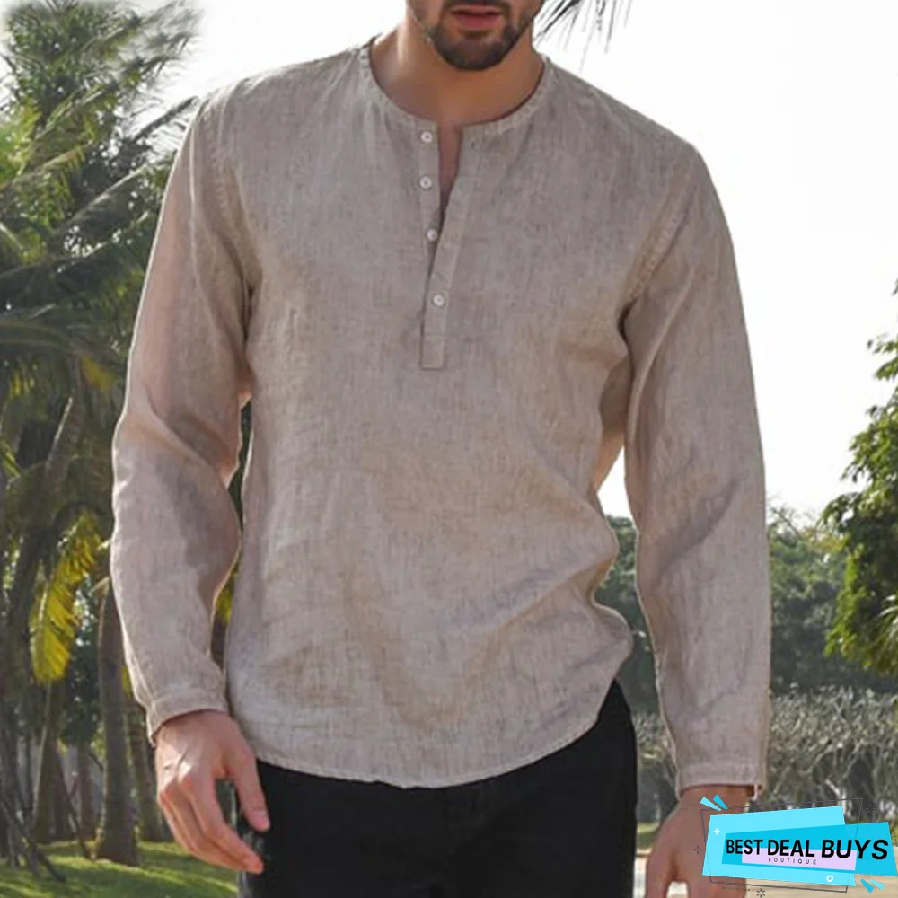 Plus Size Men Casual Shirt Long Sleeve Breathable Tops