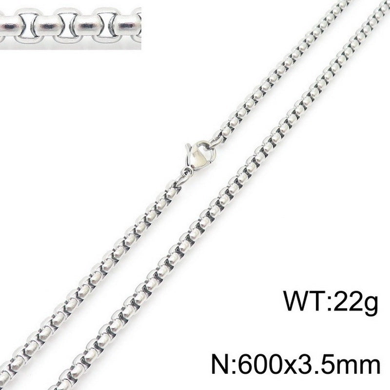 Fashion Classics Square Pearl Chain Men’s And Women’s Titanium Steel Necklace