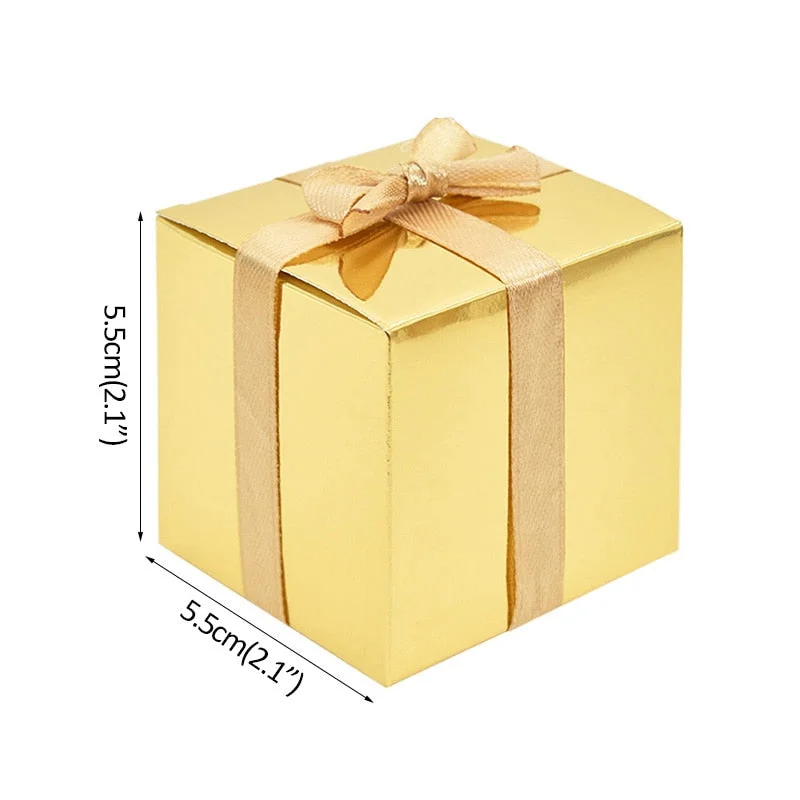 10Pcs Gold Silver Paper Candy Box Square Chocolate Gift Packaging Boxes Baby Shower Birthday Party Supplies Wedding Favors