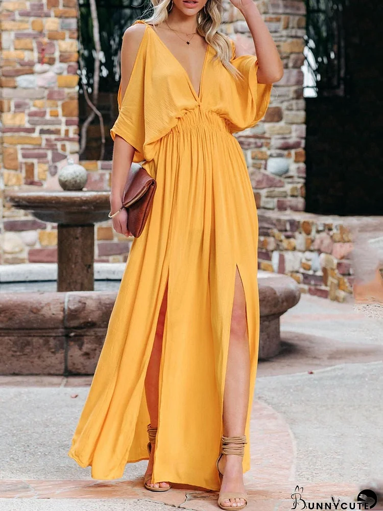Dresses V-Neck Straps Off-Shoulder Slit Dress for Women