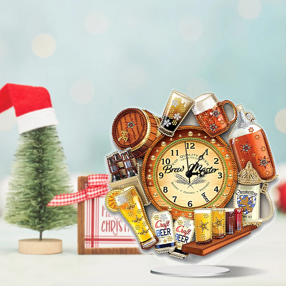 DIY Beer Special Shape Acrylic Diamond Painting Clock Art Craft