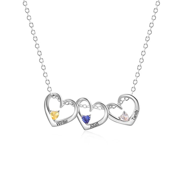 Personalisierte 3 Namen Herzförmig Halskette mit 3 Geburtssteinen