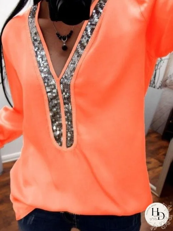 Versatile Sequin-Detailed Long Sleeve Top