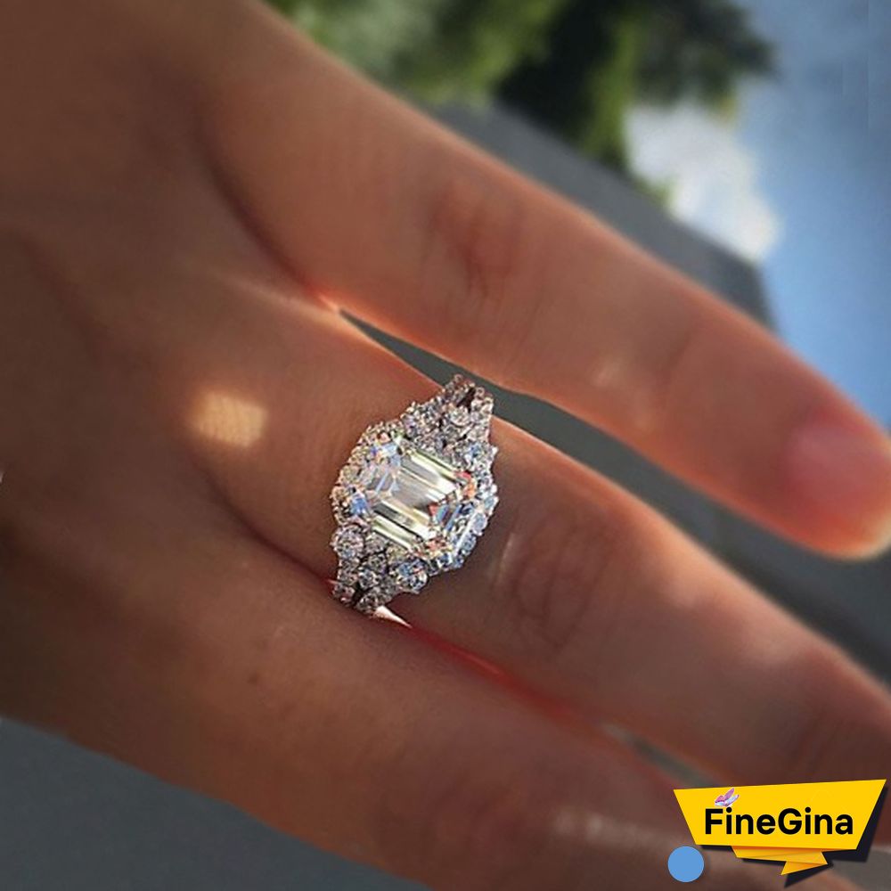2.2ct Square Cut White Sapphire Moissanite Inlay Diamond Ring Sparkling Women 925 Silver 14k White Gold Filled Gemstone Rings Proposal Bride Engagement Wedding Rings Fashion Jewelry Accessories Anniversary Gift