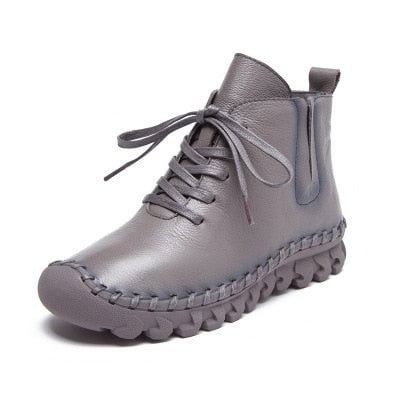 Genuine Leather Shoes Women Boots 2022 Autumn Winter Fashion Handmade Ankle Boots Warm Soft Outdoor Casual Flat Shoes Woman